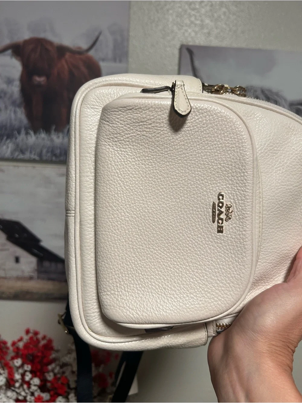 Coach Cream Pebble Leather Court Mini Backpack with Gold Hardware 8”x9”x3.5” EUC